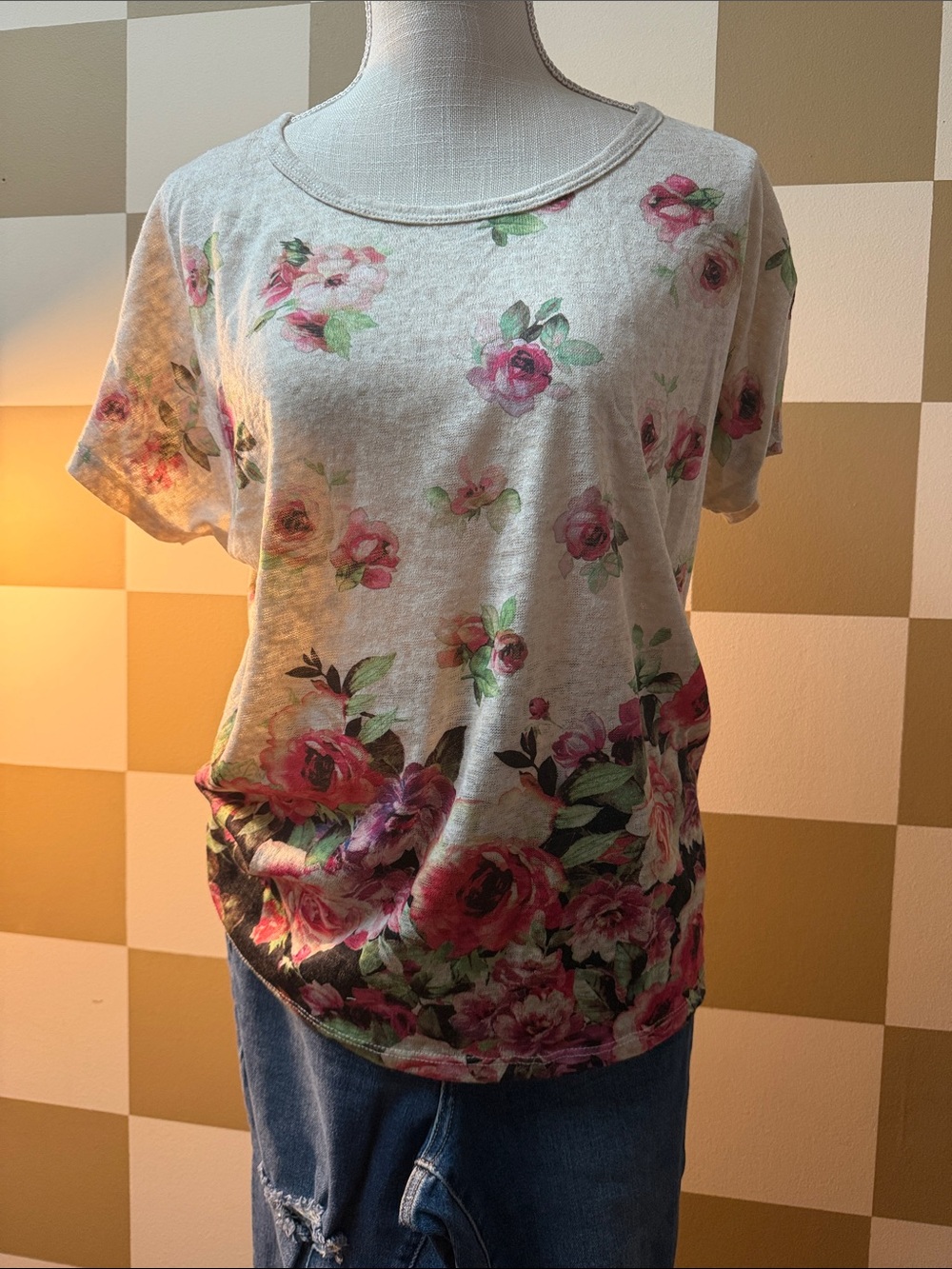 Vocal Pink Floral Short-Sleeve Scoop Neck Tee